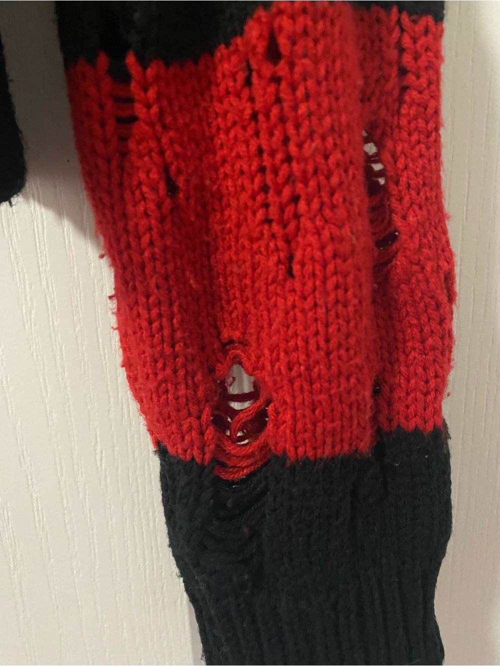 Goth Distressed Freddy Krueger Vibe Red & Black Striped Cropped Sweater - Picture 4 of 11